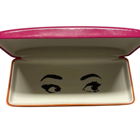 Kate Spade Genette Pink/Orange Eyeglass Hard Clamshell Case Eyes Design Inside - Picture 5 of 11